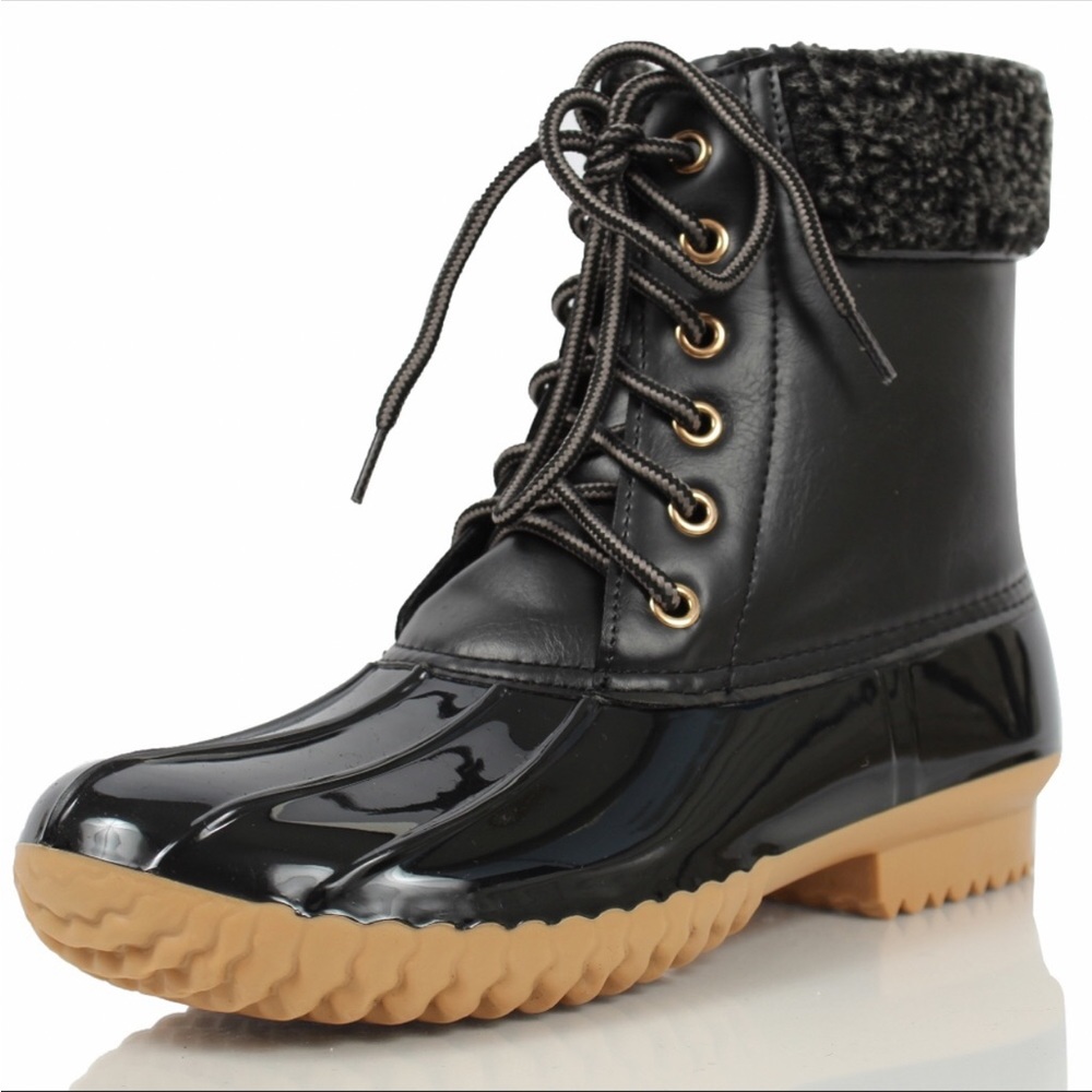 New! Black Vegan Leather Fur Cuff boots - Picture 3 of 3